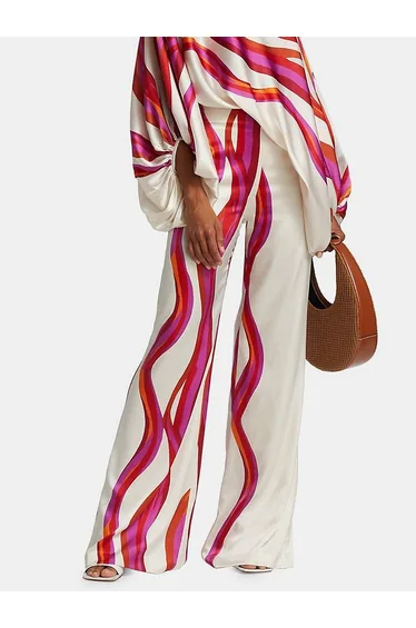 Urban Wide Leg Loose Printed Off-The-Shoulder Blouses &Casual Pants Two Pieces Set