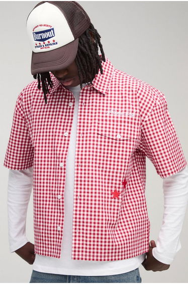 Oversized Pocket Detail Micro Check Boxy Shirt