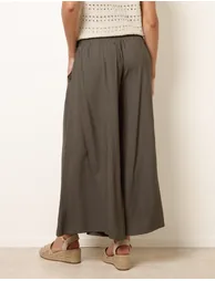 Wide Leg Shirred Waist Wavy Trousers - 4
