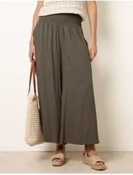 Wide Leg Shirred Waist Wavy Trousers - 2