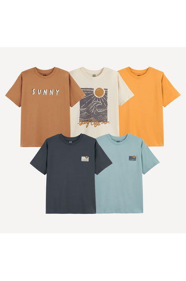 Pack of 5 Printed Crew Neck T-Shirts with Short Sleeves