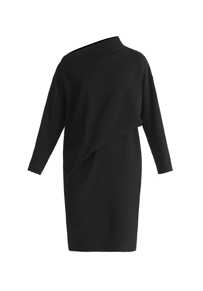 Asymmetric Neck Jumper Dress - 1