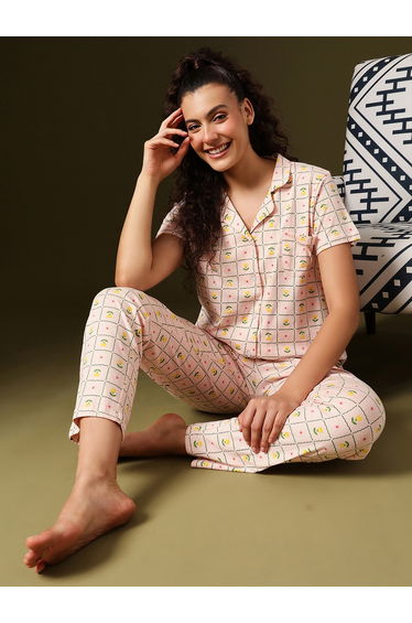 Flower Print Buttoned Shirt and Pyjama Set