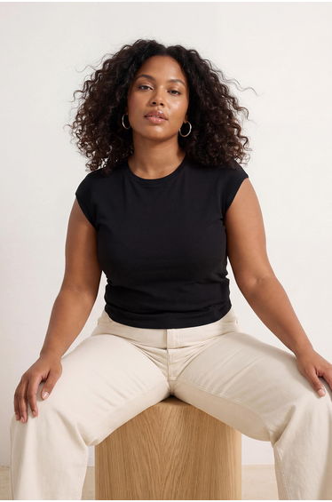 Black Viscose Ribbed Flexible Comfortable Basic Knitted Plus Size Blouse