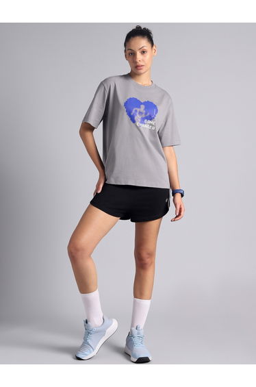 Women Grey Graphic Relaxed Fit T-Shirt