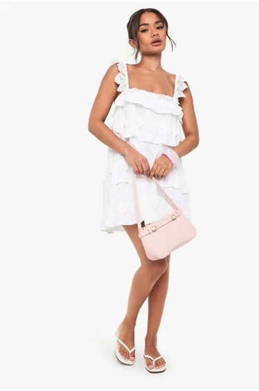 Cotton Layered Ruffle Smock Mini Dress - white