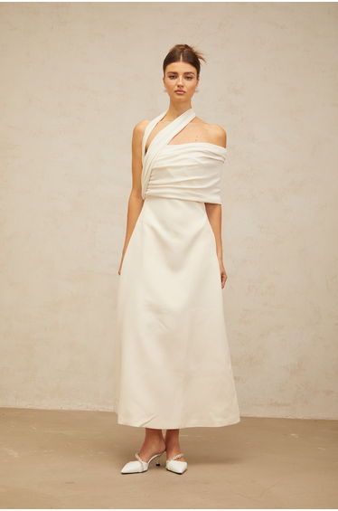 Solène cream-white asymmetrical dress