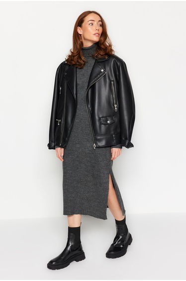 Anthracite Wide Fit Midi Knitwear Midi Dress