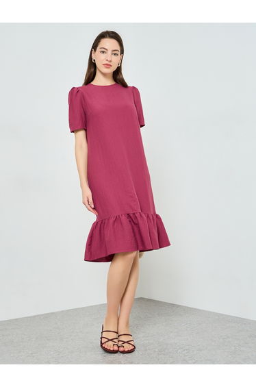 Women Shift Midi Dress with Short Sleeves