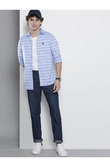 Men Blue Slim Fit Striped Shirt