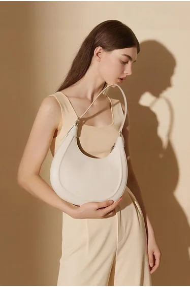 Anjali Ivory Crescent Leather Bag