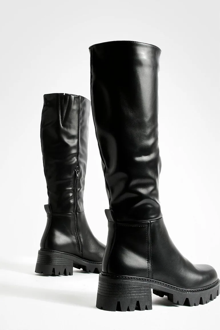Low Heel Chunky Knee High Boots - black - 2