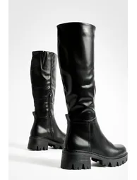 Low Heel Chunky Knee High Boots - black - 2