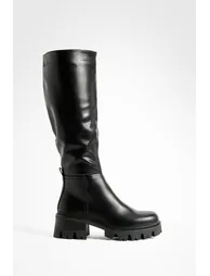 Low Heel Chunky Knee High Boots - black - 1