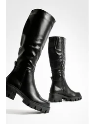 Low Heel Chunky Knee High Boots - black - 3