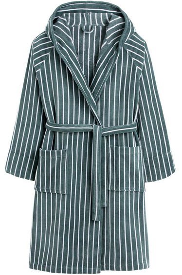 Bagno Striped 100% Cotton Velvet Hooded Bathrobe