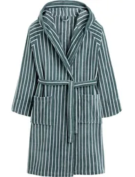 Bagno Striped 100% Cotton Velvet Hooded Bathrobe