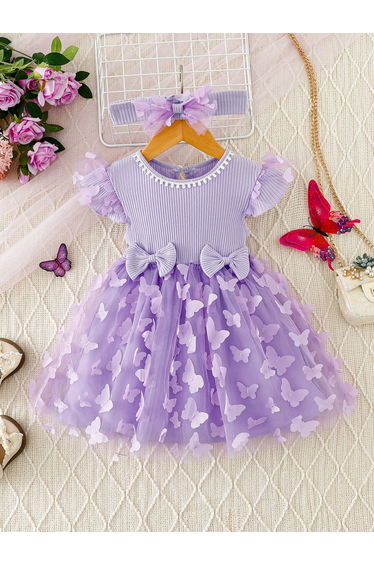 Girls Embellished Ruffled Sleeve Mini Dress