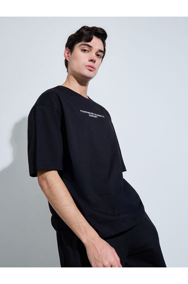 Black Graphic Print Oversized T-Shirt
