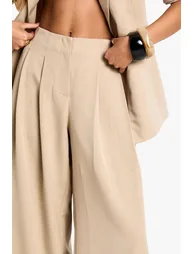 بنطلون بأرجل عريضة بطيات - بيج  - 3