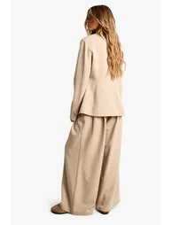 بنطلون بأرجل عريضة بطيات - بيج  - 1