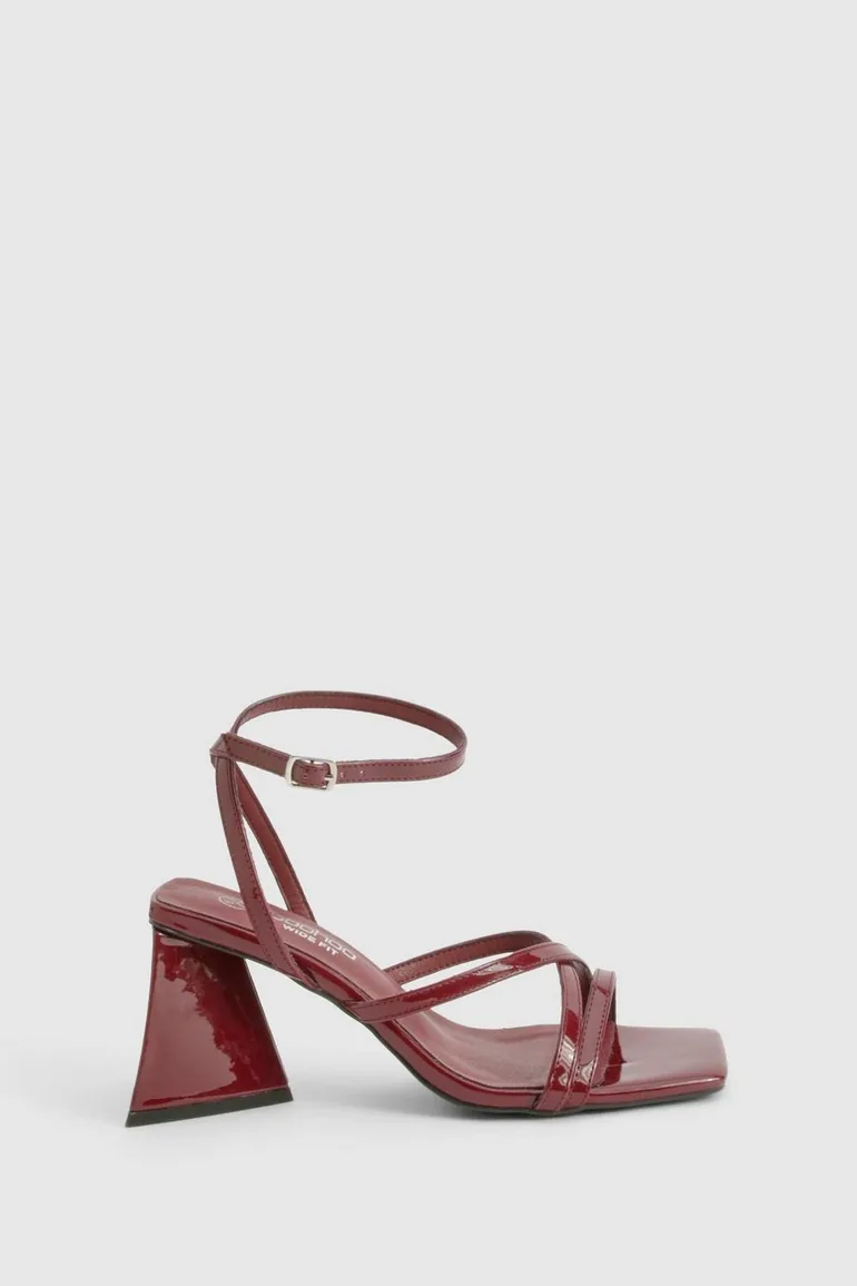 صندل جلد أحمر بكعب عالي - للمقاسات العريضة - 2