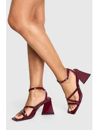 صندل جلد أحمر بكعب عالي - للمقاسات العريضة