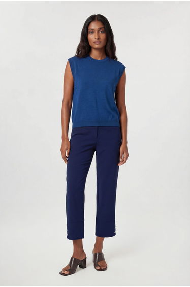 Compact Stretch Button Detail Straight Leg Trouser