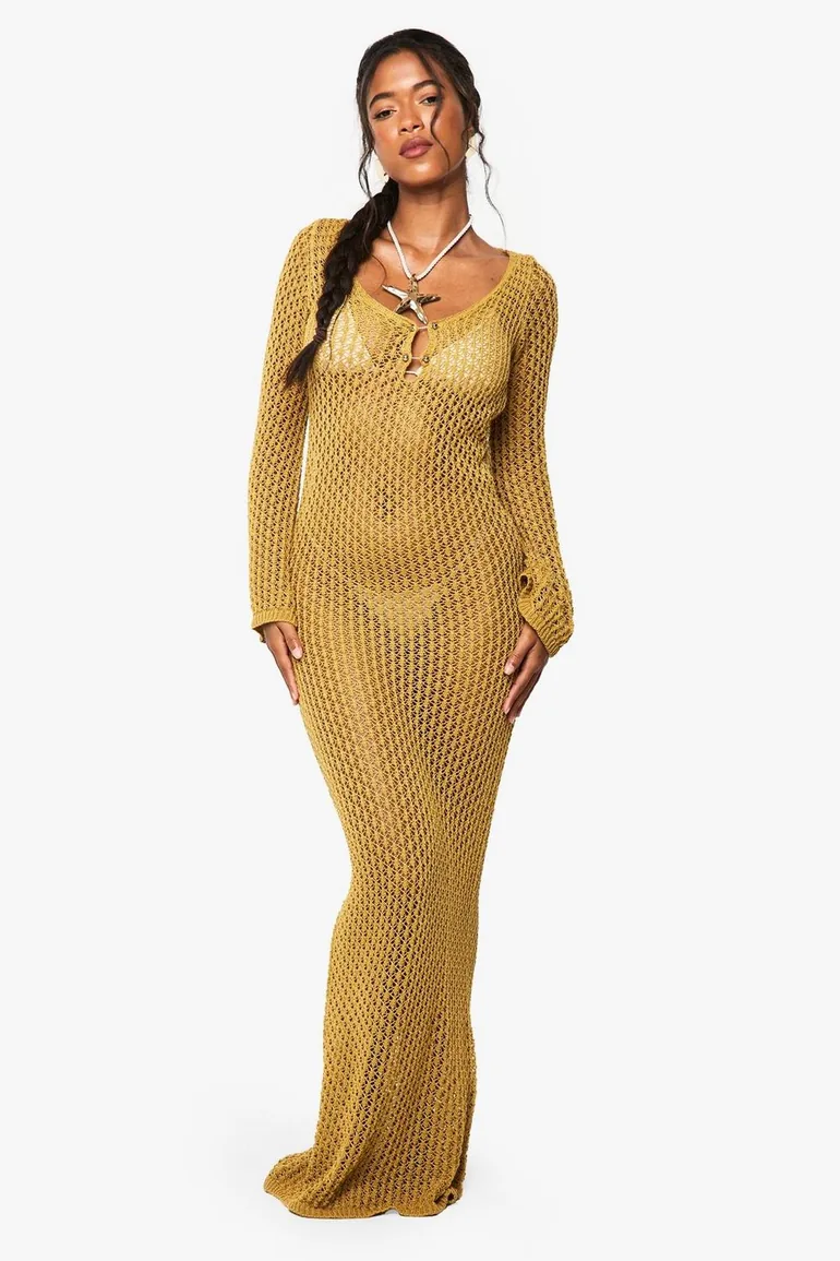 Crochet Maxi Beach Dress - olive Boohoo : Coverups : VogaCloset Oman Crochet Maxi Beach Dress - olive Boohoo : Coverups : VogaCloset Oman