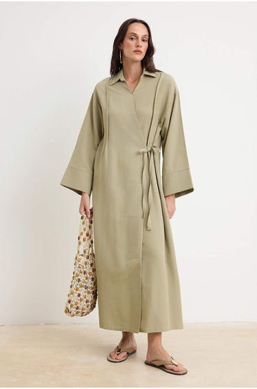 Oil Green Plain Weave Dress&Jumpsuit Hijab Dress