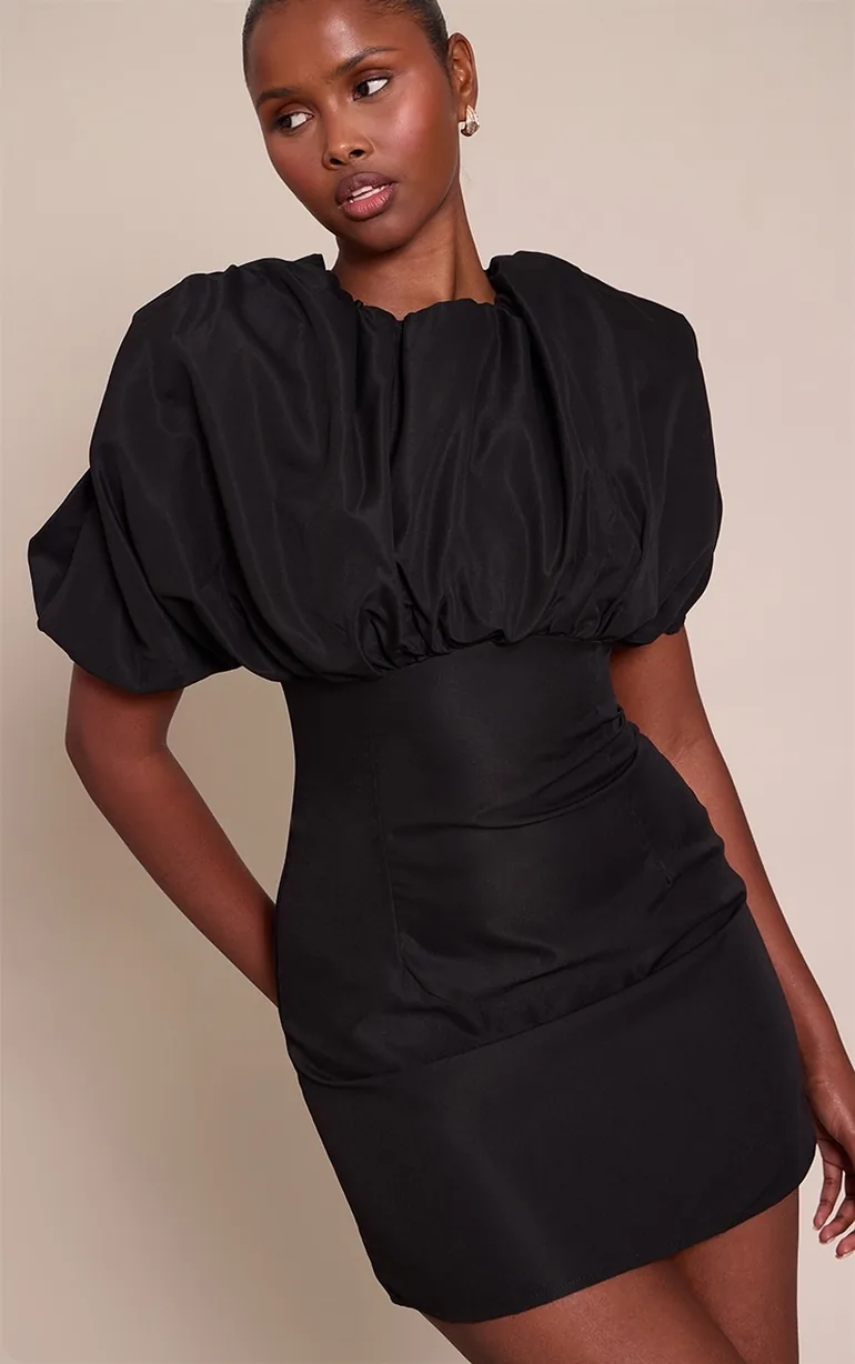 Black Puff Detail Bodycon Dress - 3