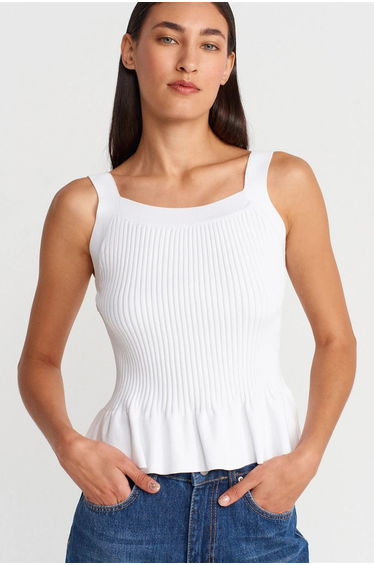 Dilvin Fitted Ribbed Sleeveless Square-Neck Blouse
