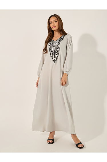 Lace Insert V-Neck A-Line Jalabyia