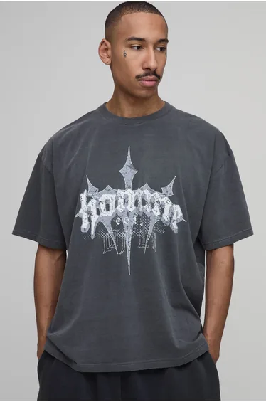 Oversized Homme Cross T-shirt In Grey - grey