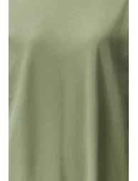 Khaki 100% Cotton Moon Sleeve Shift/Comfortable Cut Midi Knitted Dress - 3