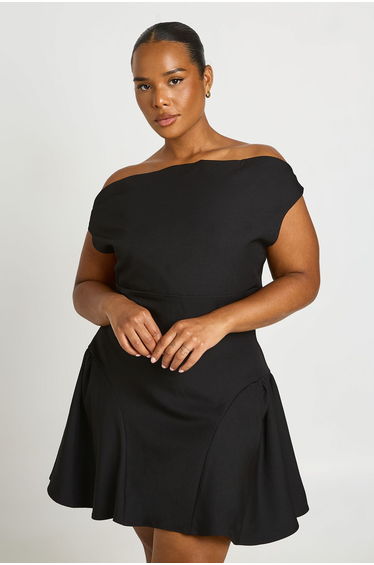 Plus Asymmetric Skater Dress - black