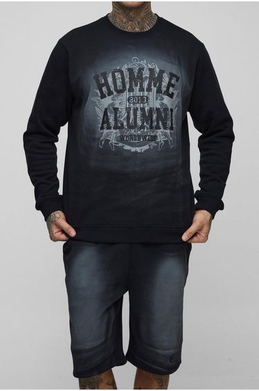 Tall Homme Spray Wash Sweatshirt Regular Fit & Jersey Short Set - black