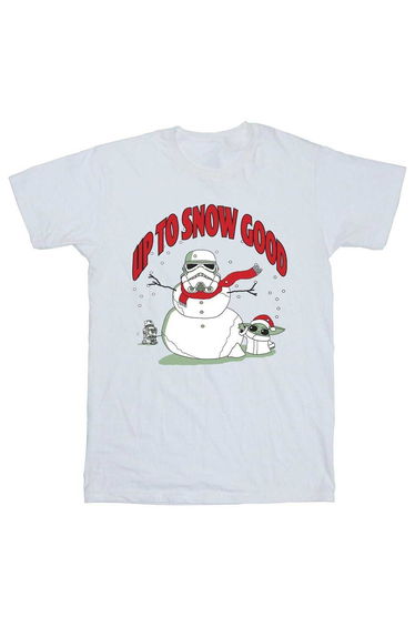 Star Wars Mandalorian Girls Up To Snow Good Cotton T-Shirt - White