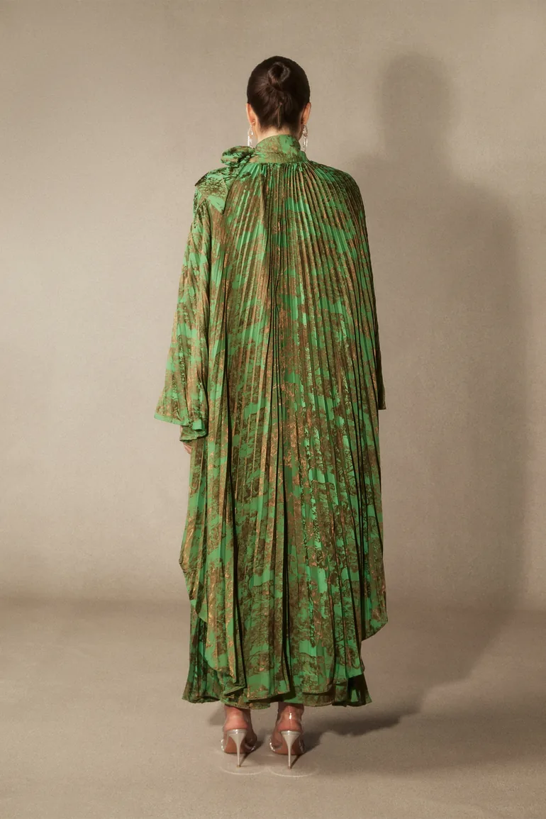 Leona Pleated Bodice Cape Sleeve Maxi Dress - 5