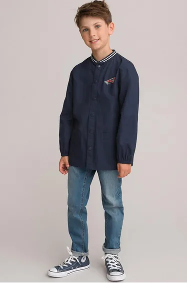 Cotton Baseball Collar Smock with Press-Stud Fastening