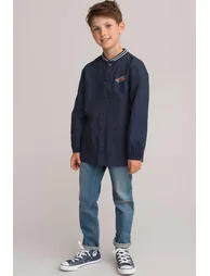 Cotton Baseball Collar Smock with Press-Stud Fastening
