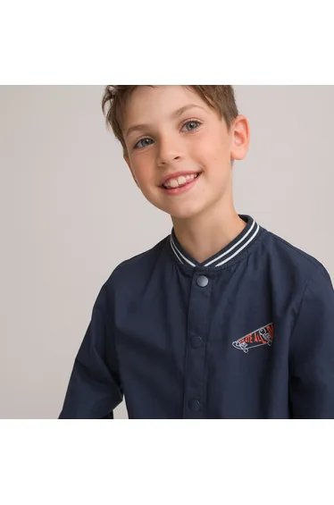 Cotton Baseball Collar Smock with Press-Stud Fastening