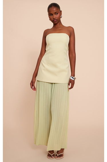 Sage Green Chiffon Pleated Skirt Panel Bandeau Maxi Dress