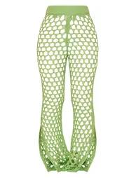 Petite Bright Green Open Knit Flared Trousers - 3