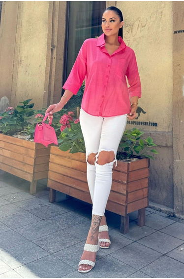 Fuchsia Linen Loose-Fitting Shirt