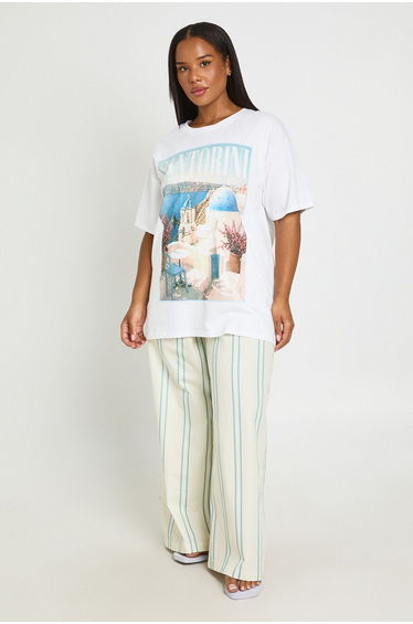 Plus Santorini Printed T Shirt - white