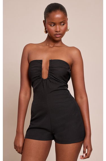 Black Woven Bandeau Tailored Playsuit