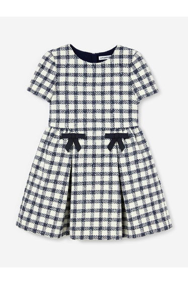 Self Portrait Girls Check Boucle Dress in Navy