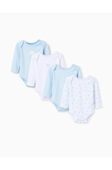 Pack of 4 cotton bodysuits for newborn and baby boys, blue/white