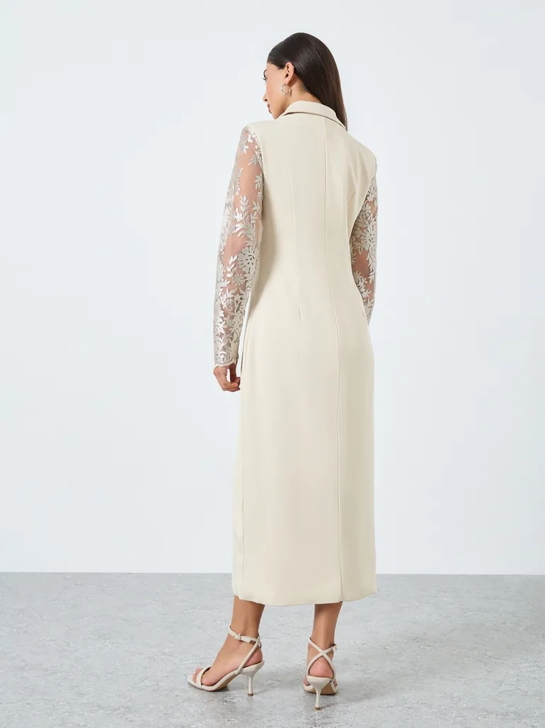 flower embroidered lace dress Beige Floral Embroidery Lace Evening Dress 16W main image 1